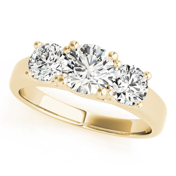 150 Facets Three Stone Diamond Ring 1.65 ct tw Engagement Ring Women's 14kt Gold