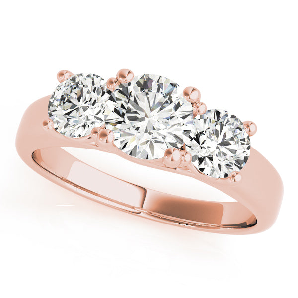150 Facets Three Stone Diamond Ring 1.65 ct tw Engagement Ring Women's 14kt Gold
