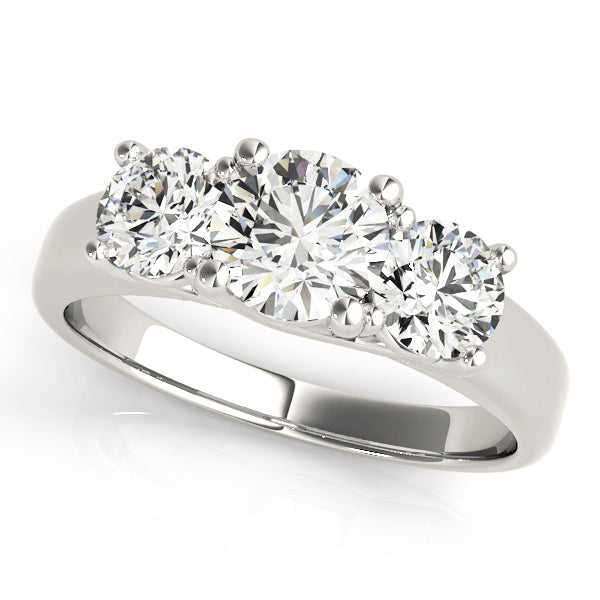 150 Facets Three Stone Diamond Ring 1.65 ct tw Engagement Ring Women's 14kt Gold