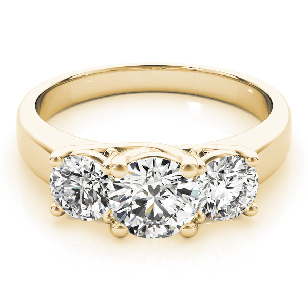 150 Facets Three Stone Diamond Ring 1.65 ct tw Engagement Ring Women's 14kt Gold