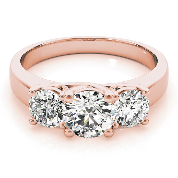 150 Facets Three Stone Diamond Ring 1.65 ct tw Engagement Ring Women's 14kt Gold