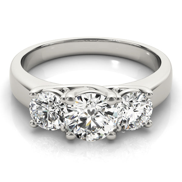 150 Facets Three Stone Diamond Ring 1.65 ct tw Engagement Ring Women's 14kt Gold