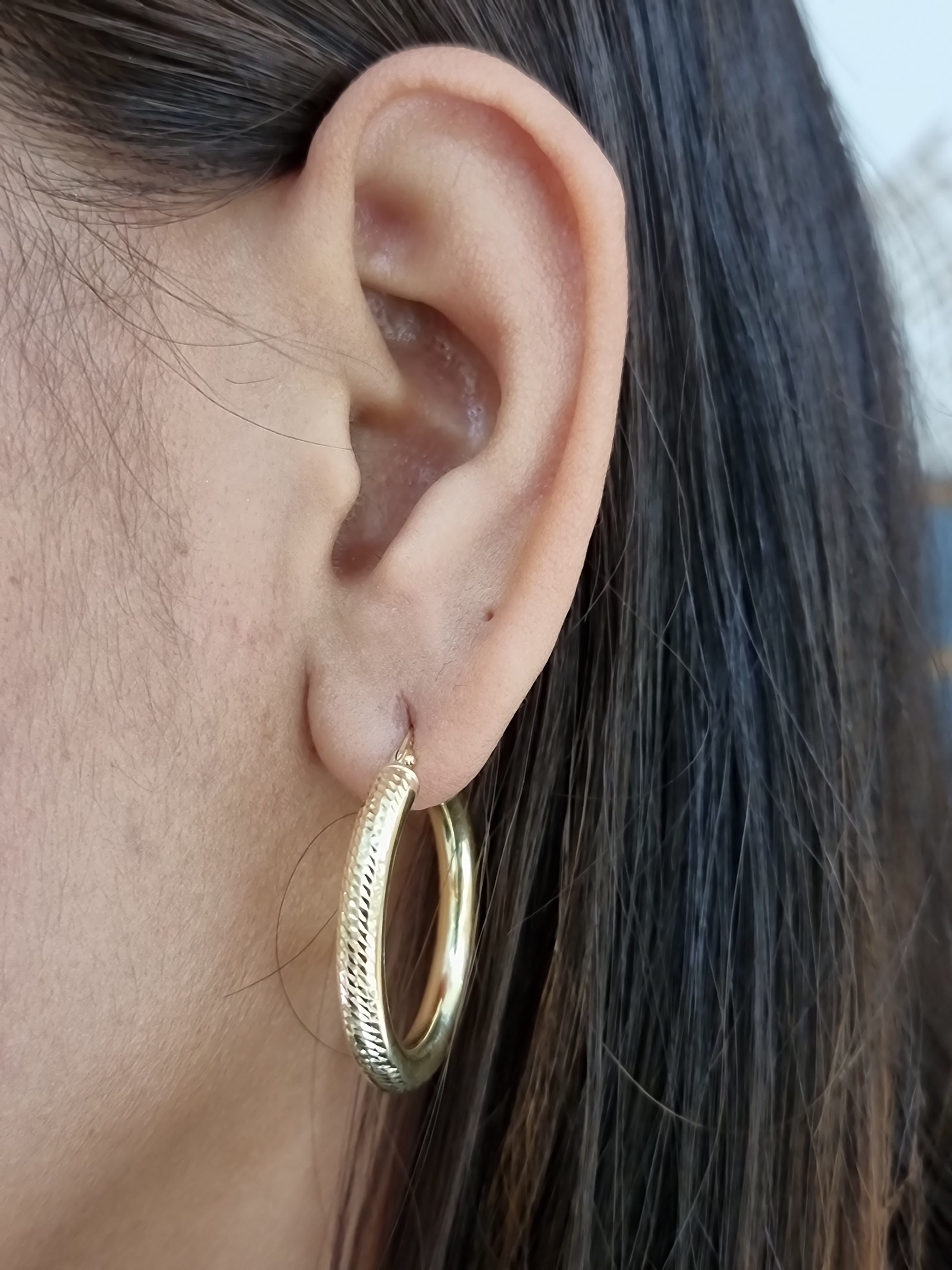 14k Gold Hoop 25MM(1inch) Diamond Cut style 4MM thick