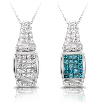 Blue and White Diamond Necklace Reversible 1.74cttw 14kt Gold