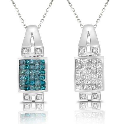 Blue and White Diamond Necklace Reversible 2.25cttw 14kt Gold
