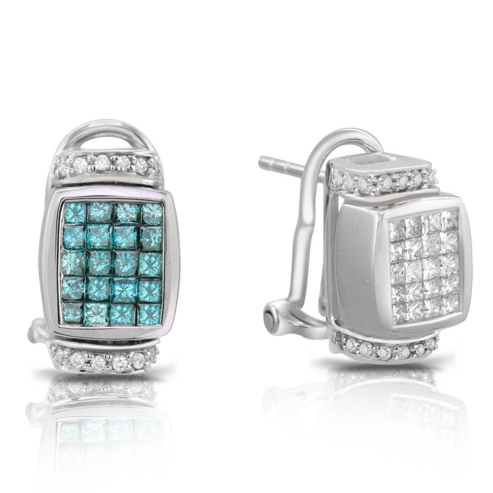 Blue and White Diamond Earring Reversible 1.86cttw 14kt Gold