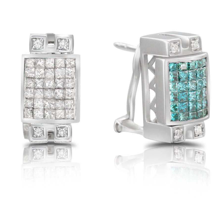 Blue and White Diamond Earring Reversible 2.22cttw 14kt Gold
