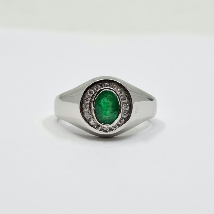 Men's Ring Emerald 0.80ct and Diamond Ring 0.20ct tw 14kt Gold