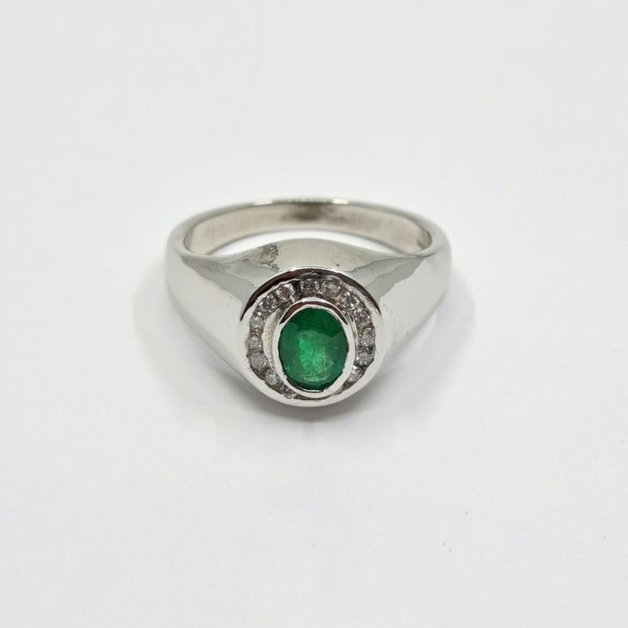 Men's Ring Emerald 0.80ct and Diamond Ring 0.20ct tw 14kt Gold