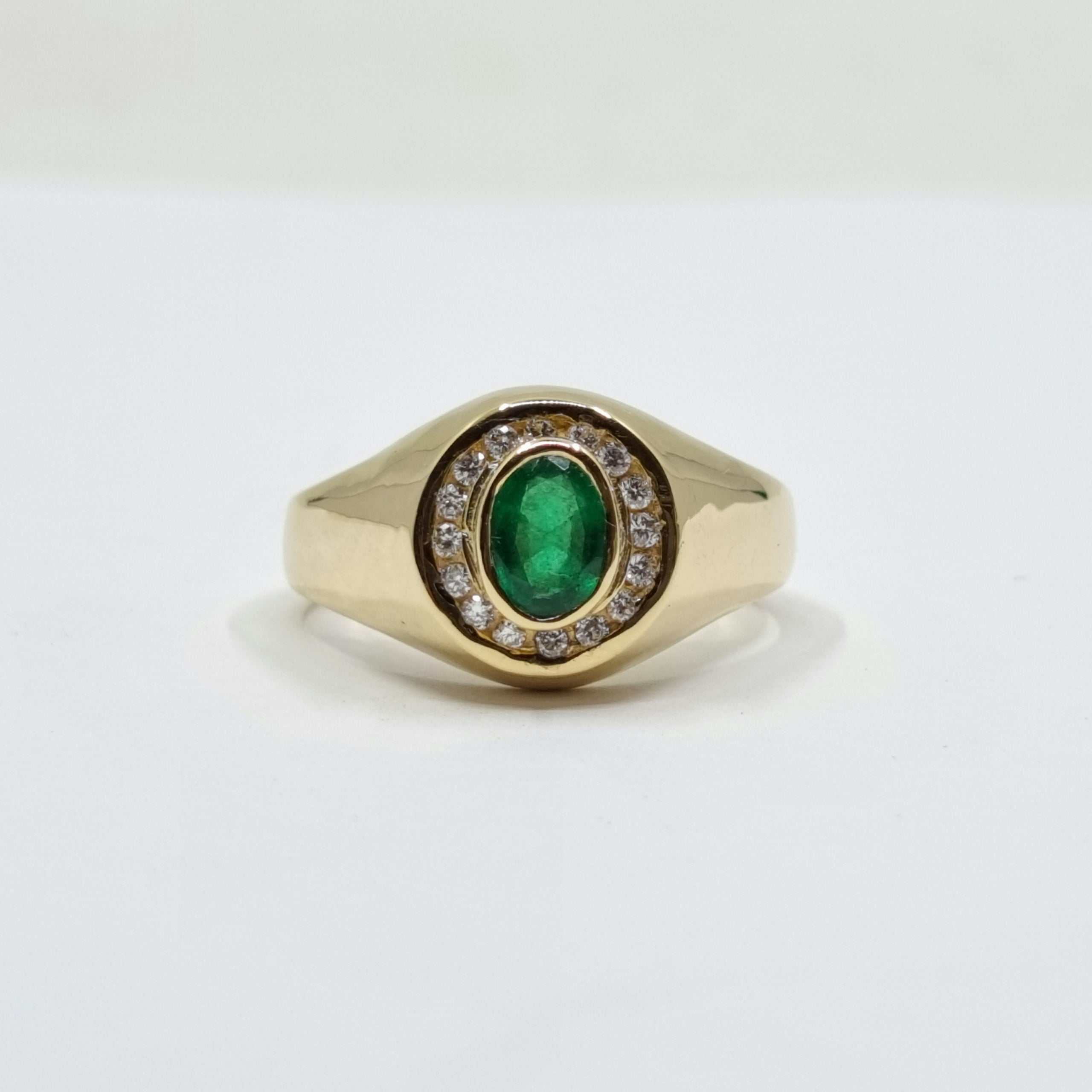 Men's Ring Emerald 0.80ct and Diamond Ring 0.20ct tw 14kt Gold