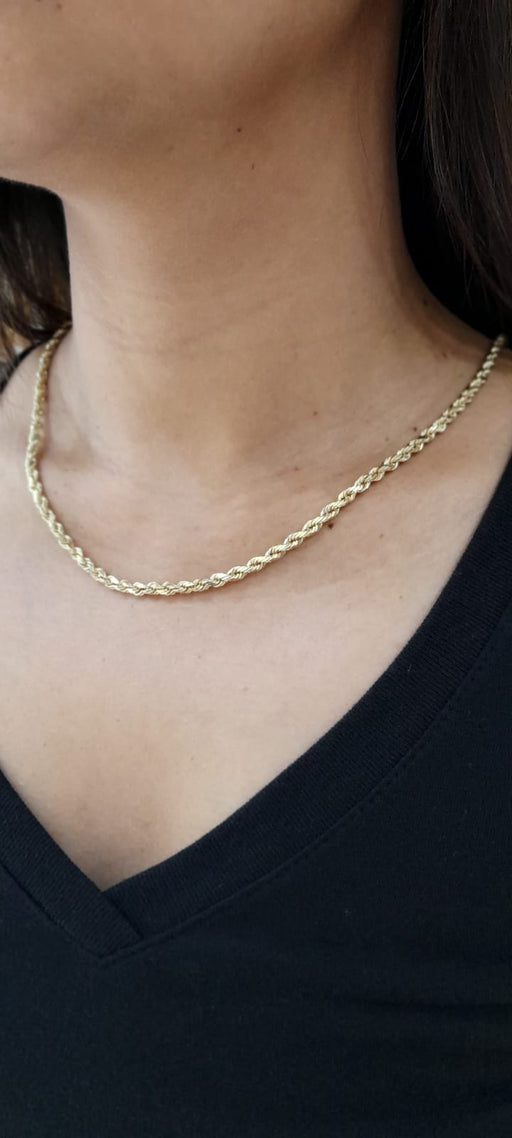 14k Gold Women’s Rope Chain Necklace - 4MM Thickness, All Lengths Available