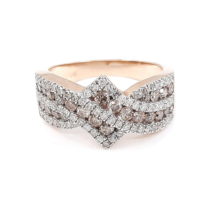 Choco and White Diamond Ring 1.10cttw 14kt Gold