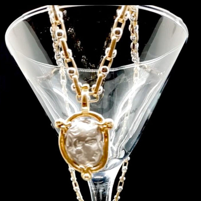Athena and Owl replica Coin with 14kt Gold Frame - Free Chain Included!