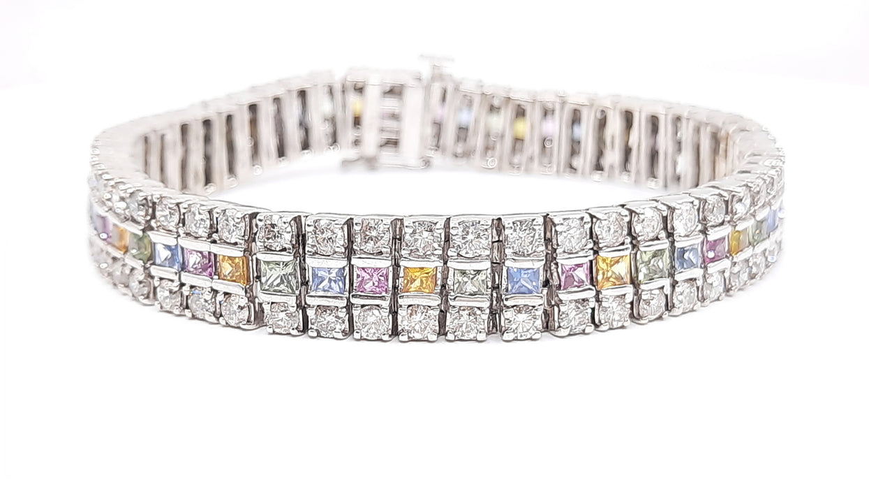 Rainbow Sapphire 6.61 ct tw & Diamond 9.10 ct tw Bracelet in 14kt Gold