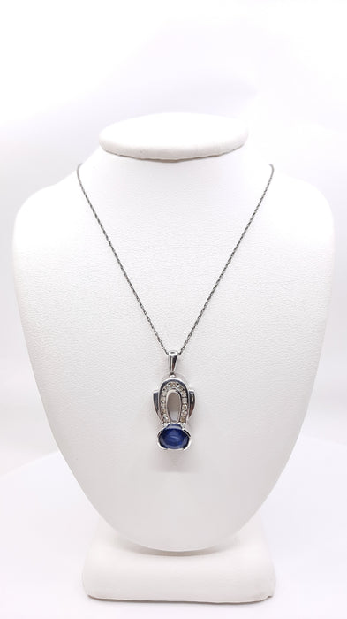 Blue Sapphire 1.70 cttw Pendant with Diamonds 0.30 cttw in 14kt Gold