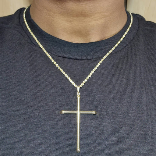 14kt Large Cross Classic Necklace with 14kt Rope Chain
