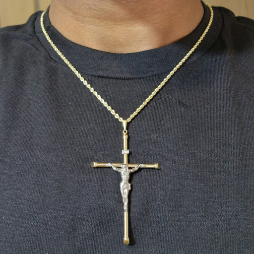 14kt Large Cross Crucifix Necklace with Rope Chain