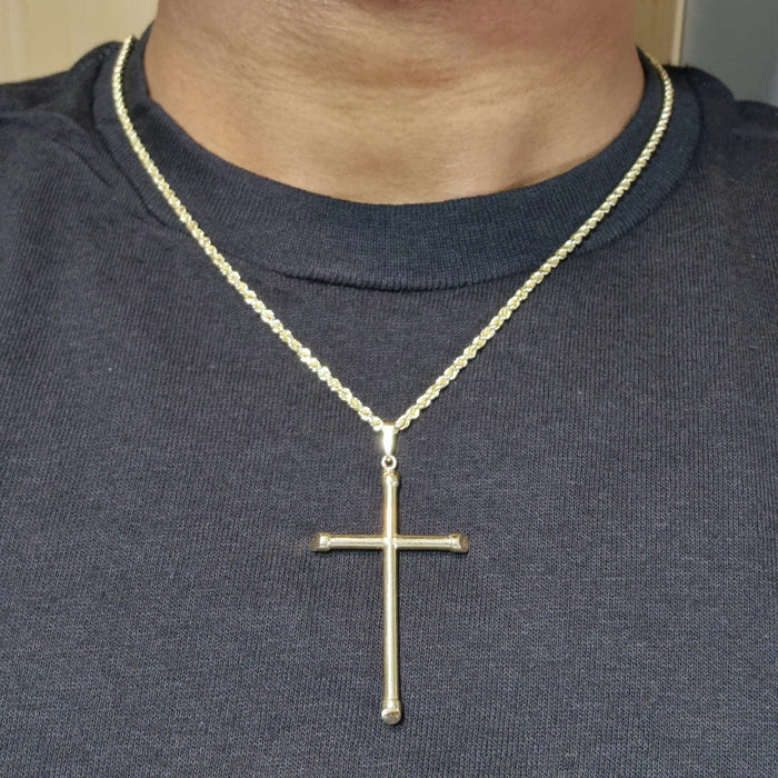 14kt Medium Cross Classic Necklace with 14kt Rope Chain