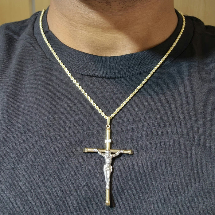 14kt Medium Cross Crucifix Necklace with Rope Chain