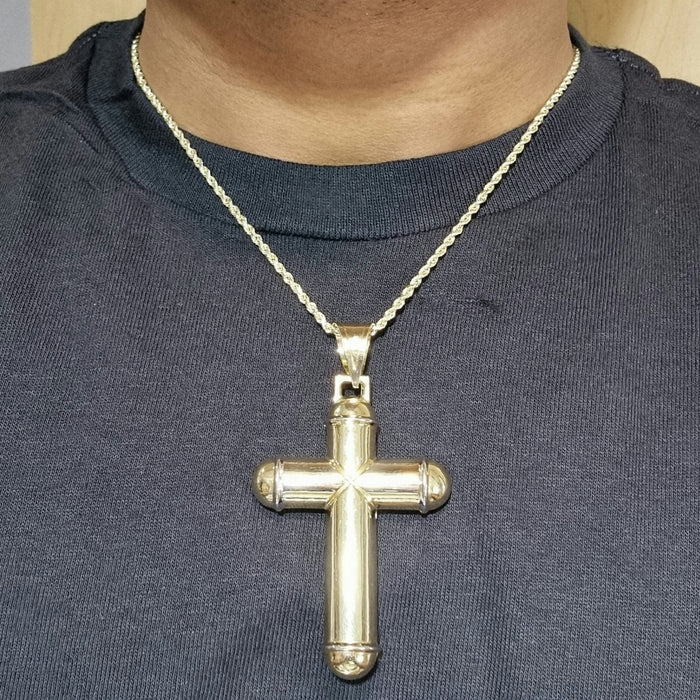 14kt Puff Cross Necklace with 14kt Rope Chain