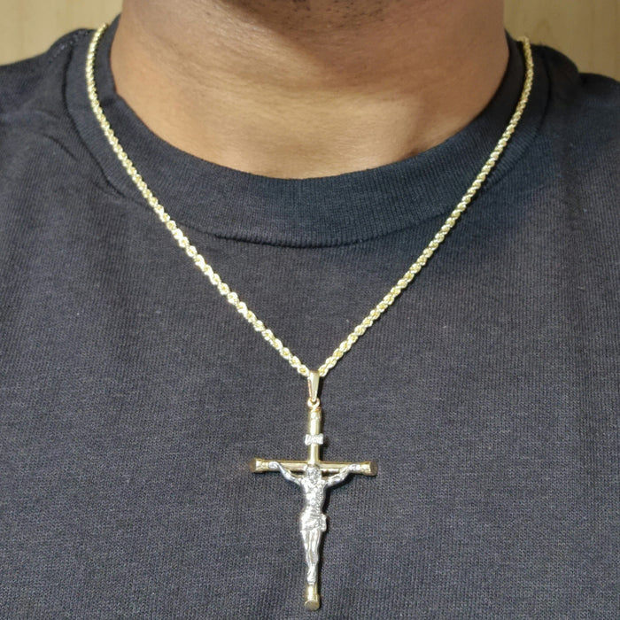 14kt Small Cross Crucifix Necklace with Rope Chain