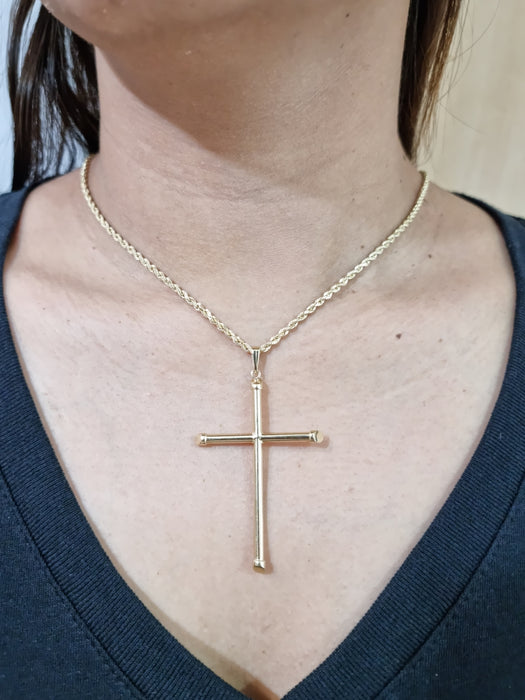 14kt Large Cross Classic Necklace Woman with 14kt Rope Chain