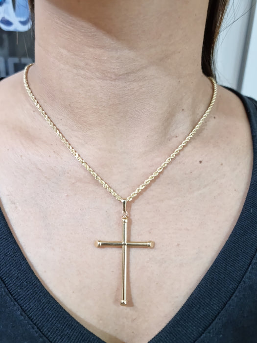 14kt Medium Cross Classic Necklace Woman with 14kt Rope Chain