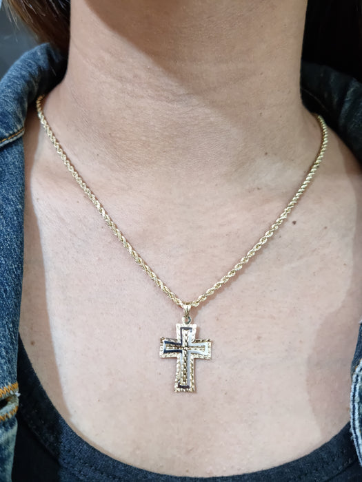 14kt Small Reversible Cross Necklace Woman with 14kt Rope Chain