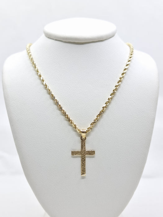 14kt DC Reversible Cross Necklace Woman with 14kt Rope Chain