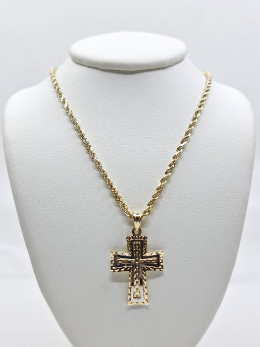 14kt Small Reversible Cross Necklace Woman with 14kt Rope Chain