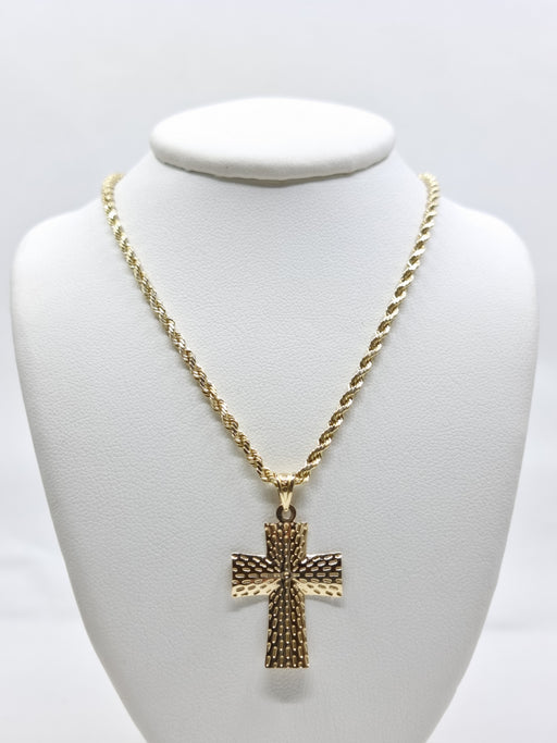 14kt Medium Reversible Cross Necklace with 14kt Rope Chain