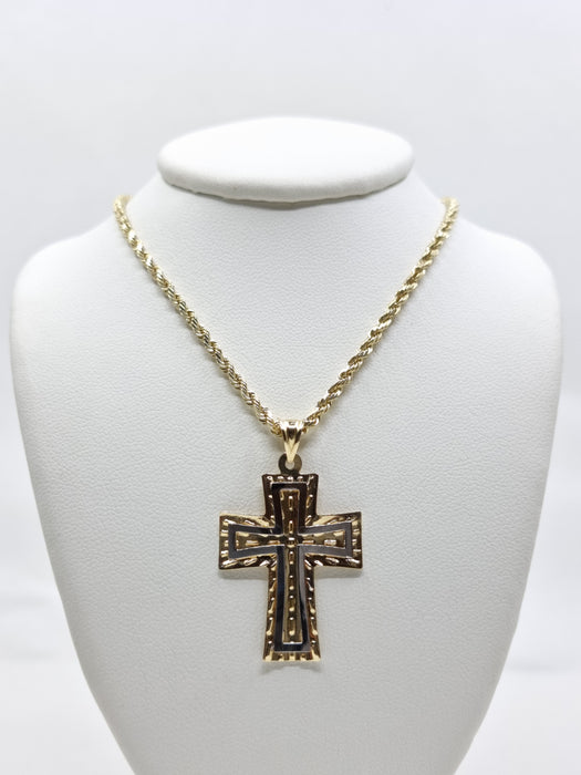 14kt Medium Reversible Cross Necklace Woman with 14kt Rope Chain