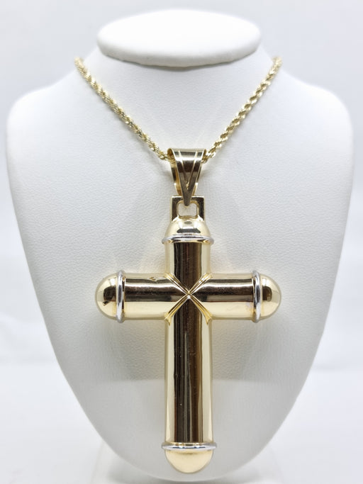 14kt Puff Cross Necklace with 14kt Rope Chain