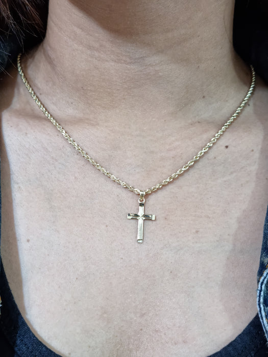 14kt DC Reversible Cross Necklace Woman with 14kt Rope Chain