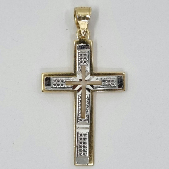 14k 2Tone CutOut Cross Pendant