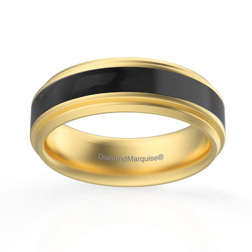 Wedding Band 14k Gold 6MM With Black Band