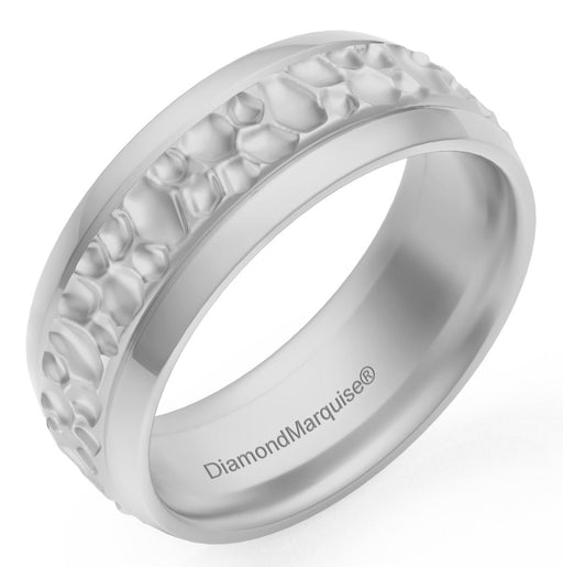 Wedding Band 14k Gold Beveled 7MM Hammered Gold