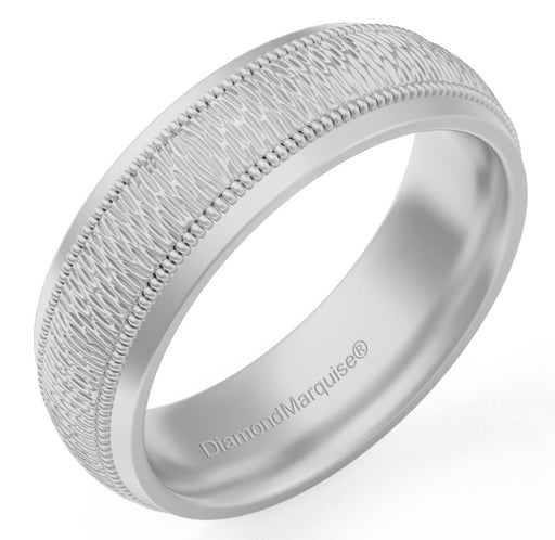 Wedding Band 14k Gold Milgrain 6MM Hammered Florentine Gold