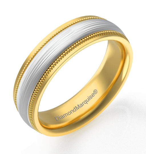 Wedding Band 14k Gold 5.5MM Yellow & White Gold Beveled