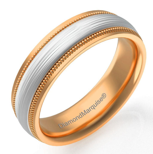 Wedding Band 14k Gold 5.5MM Yellow & White Gold Matte Finish