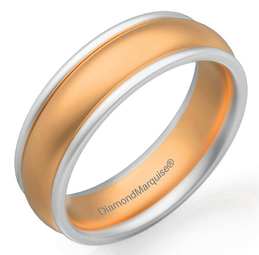 Wedding Band 14k Gold 6MM Yellow & White Gold with Groove