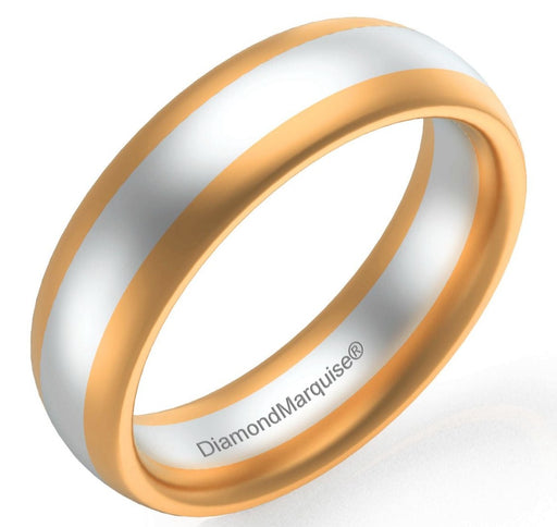 Wedding Band 14k Gold 5.5MM White & Yellow Gold Beveled