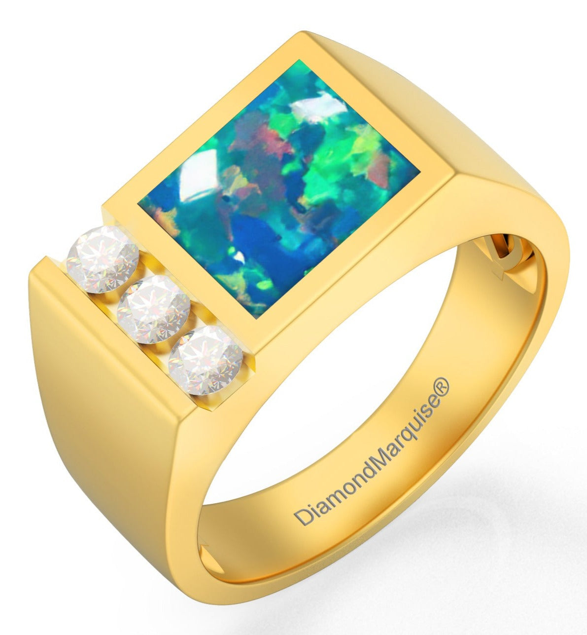 Men's Inlay Opal and Diamond Ring tw 14kt Gold — Diamond