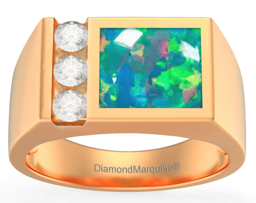 Men's Inlay Opal and Diamond Ring 0.50ct tw 14kt Gold