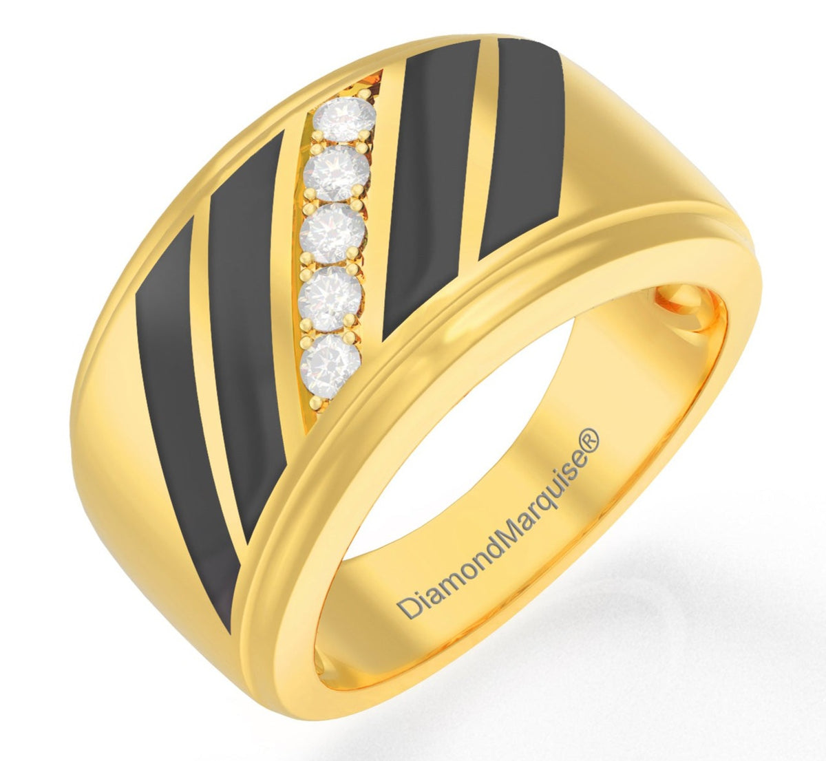 Men's Diamond Ring 0.20 ct tw 14kt Gold & Black Onyx — Diamond Marquise