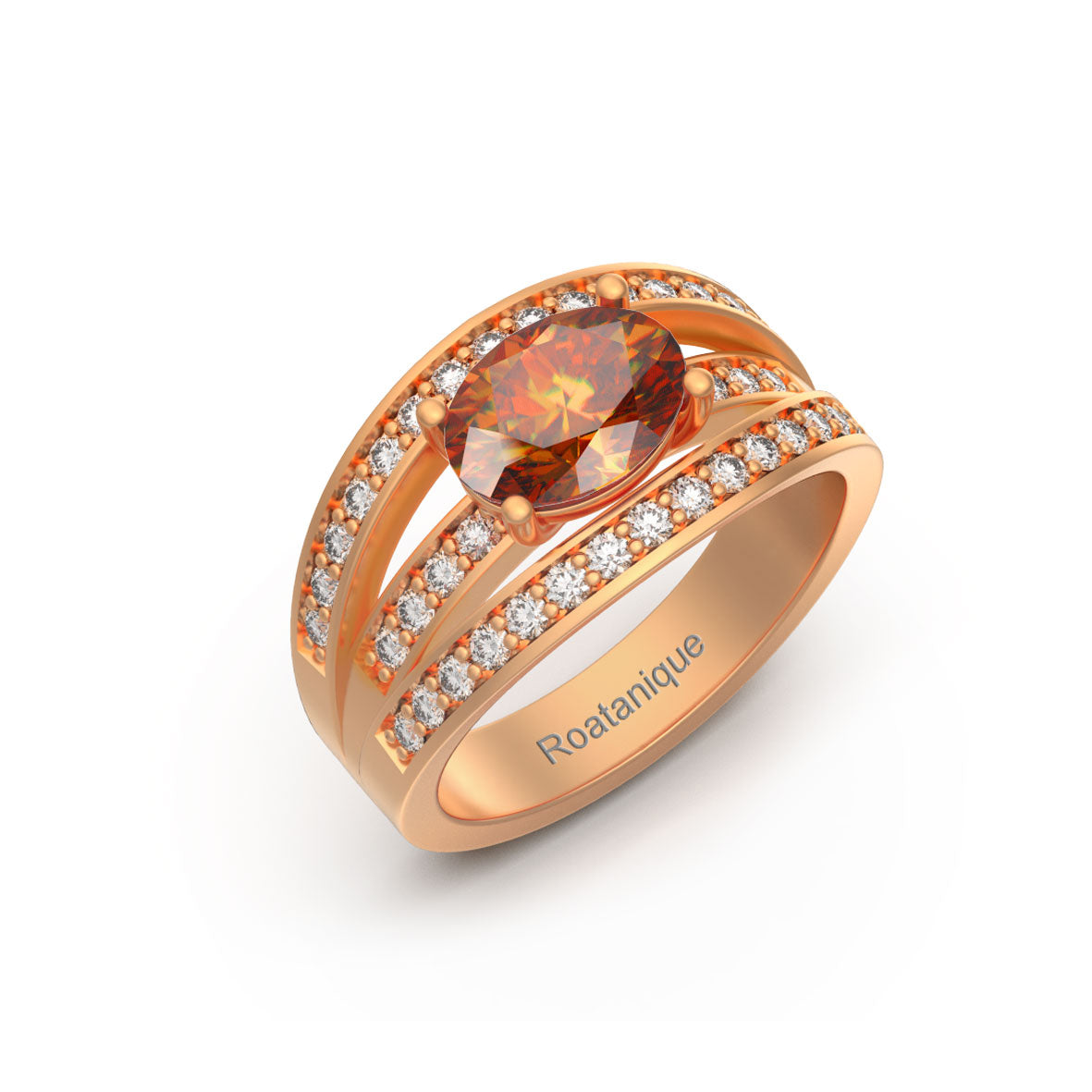 Roatanique Oval Split Band Ring with CZ's in 925 Silver