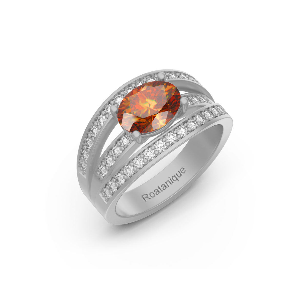 Roatanique Oval Split Band Ring with CZ's in 925 Silver
