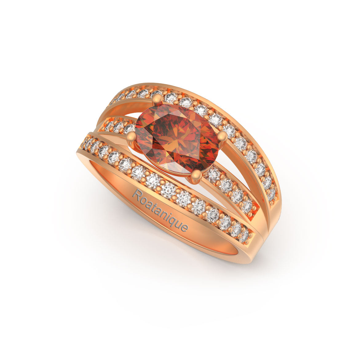 Roatanique Oval Split Band Ring with CZ's in 925 Silver