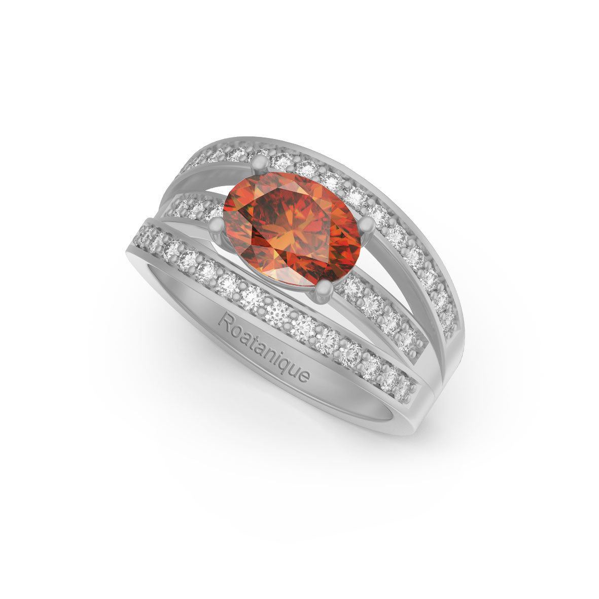 Roatanique Oval Split Band Ring with CZ's in 925 Silver