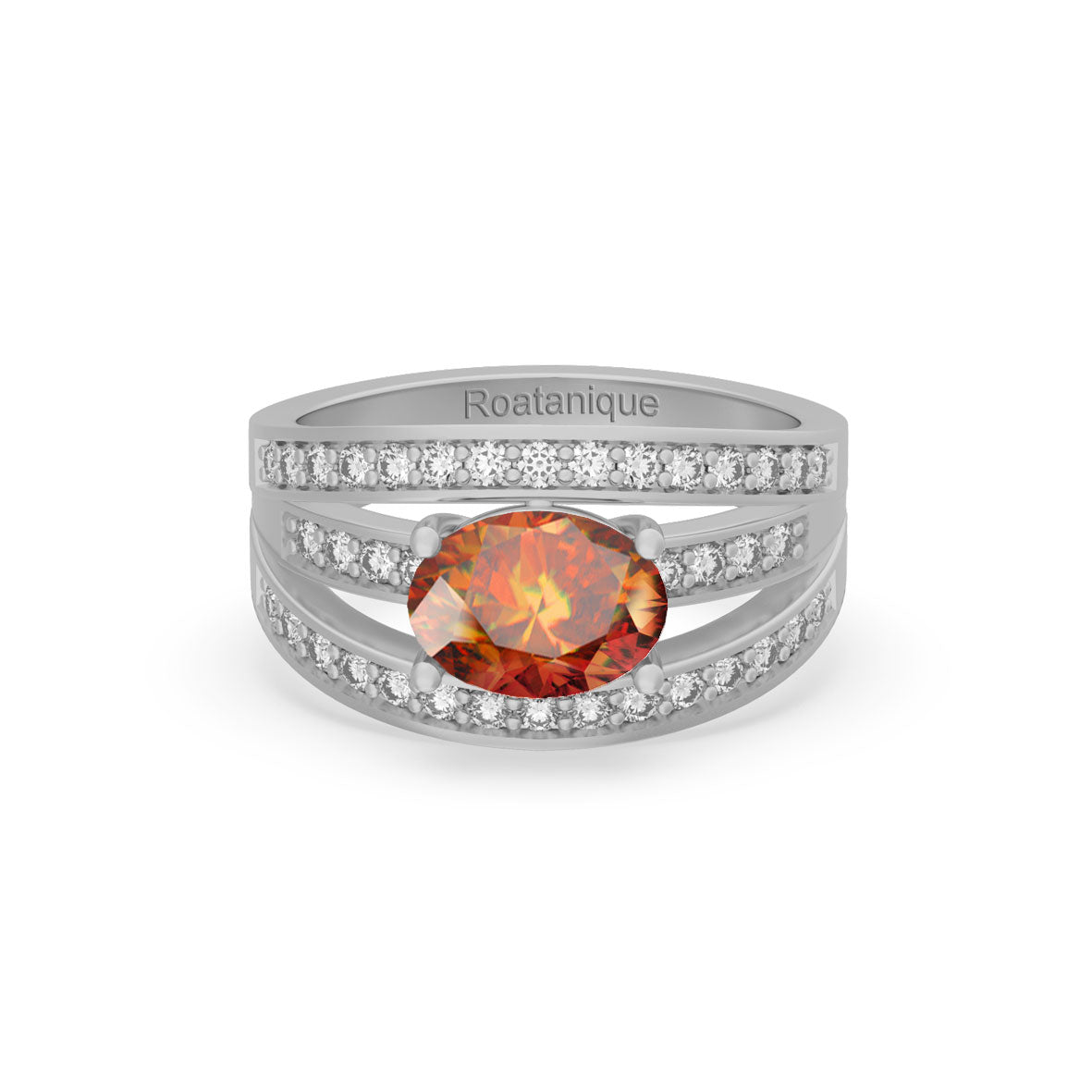 Roatanique Oval Split Band Ring with CZ's in 925 Silver